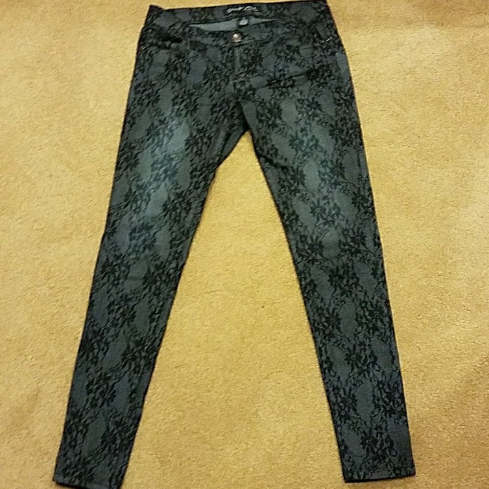 Denim printed pants
